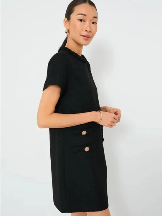 Tuckernuck Jackie Tweed Black Short-Sleeve Mini Shift Dress - Picture 2 of 5